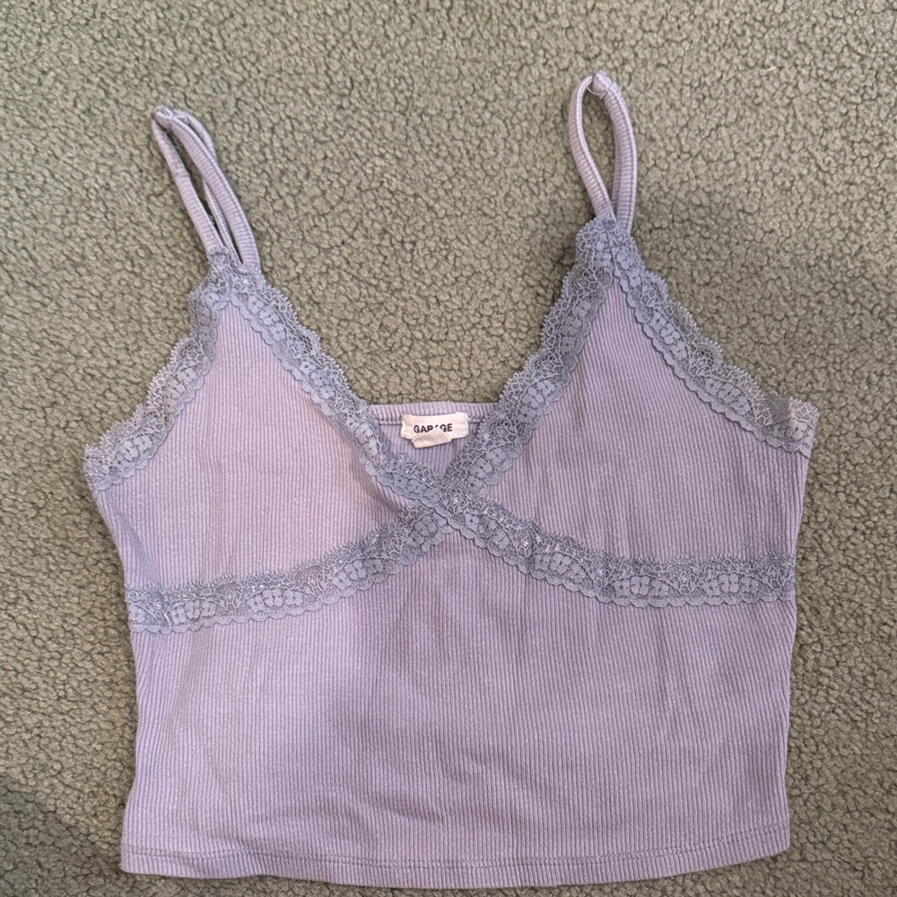Garage Lavender Lace Trim Ribbed Tank Top